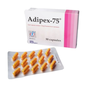 Doosje met een strip Adipex Phentermine, afslankmedicatie