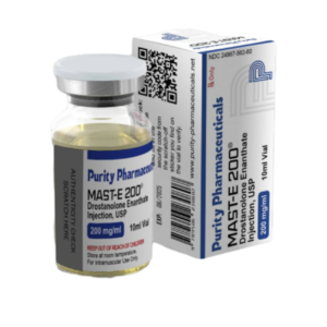 Doosje met een vial Masteron Enanthate van Purity Pharmaceuticals, een hoogwaardige anabole steroïde voor spierdefinitie en kracht.