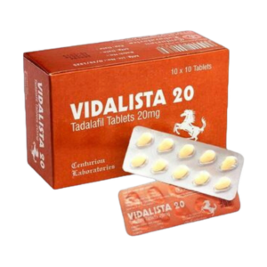 Doosje met een strip Vidalista 20 mg, een effectief middel met tadalafil voor verbeterde erectiele functie.