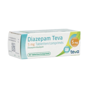 Doosje Diazepam 5 mg van Teva, een medicijn voor de behandeling van angst, stress en spierspanning.