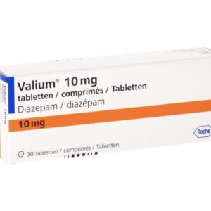 Doosje Diazepam 10 mg van Roche, een kalmeringsmiddel voor angst en spanning.