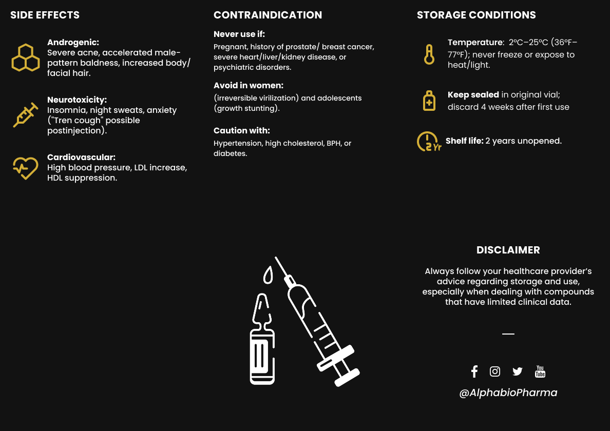 Achterzijde van de Trenbolone Enanthate bijsluiter